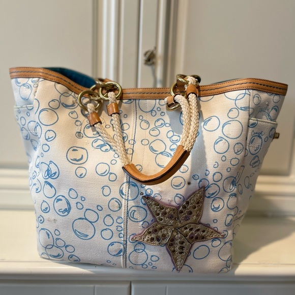 RARE COACH BUBBLE FISH CORAL LARGE TOTE - Picture 2 of 10